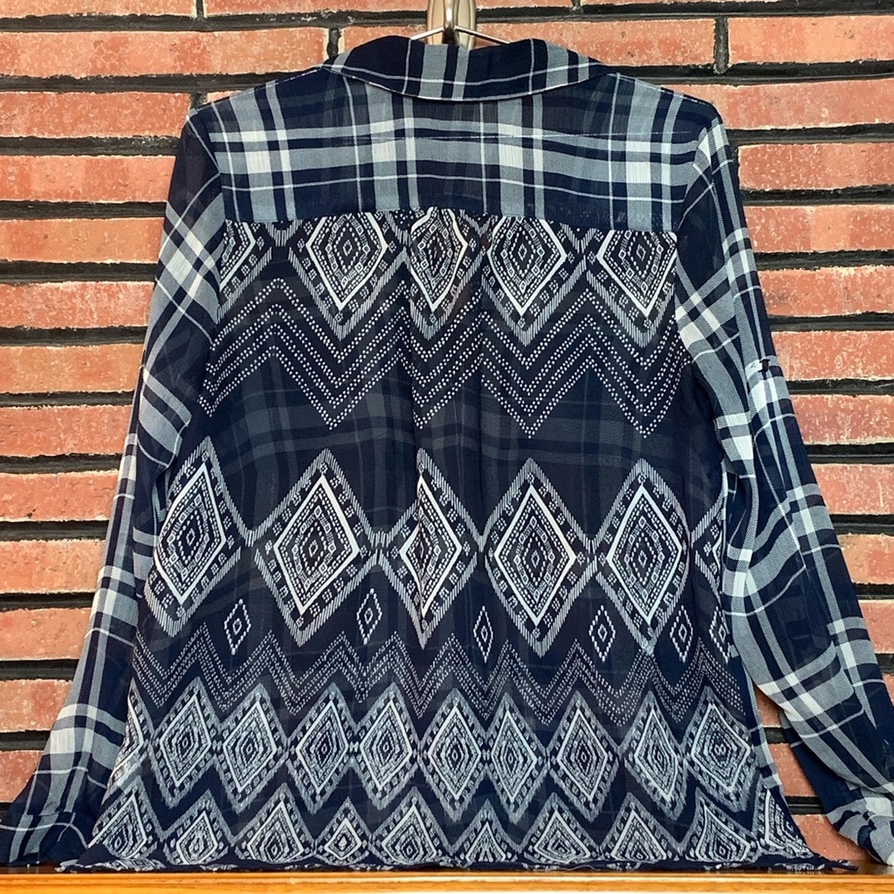 Band Of Gypsies Navy & White Button Down Top SZ-S - Picture 4 of 6